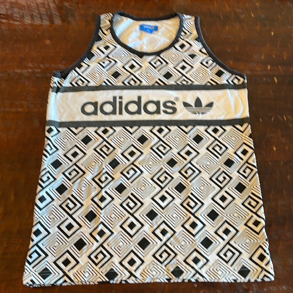 Mens Adidas Tank Top Size Large Black White Geo EUC